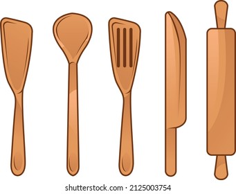 Cutlery set vector brown five