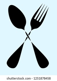 Cutlery set vector illustration, fork and spoon silhouette icon.