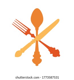 Cutlery set vector illustration. Fork Knife and Spoon color icon.