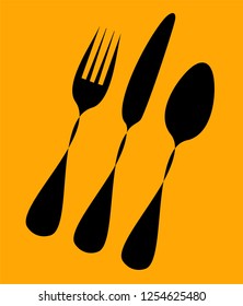 Cutlery set vector illustration. Knife, fork and spoon silhouette icon.