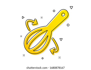 Cutlery sign. Cooking whisk icon. Food mix symbol. Yellow circles pattern. Classic cooking whisk icon. Geometric elements. Vector