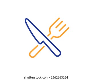 Cutlery sign. Food line icon. Fork, knife symbol. Colorful outline concept. Blue and orange thin line food icon. Vector