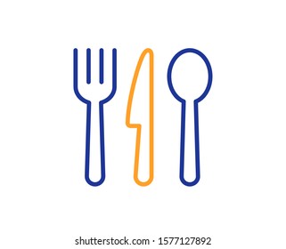 Cutlery sign. Food line icon. Fork, knife, spoon symbol. Colorful outline concept. Blue and orange thin line food icon. Vector