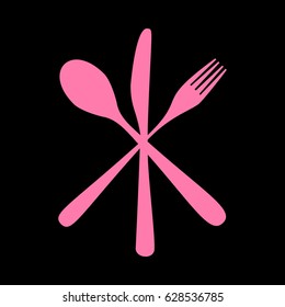 Cutlery sign illustration. Vector. Pink icon on black background.