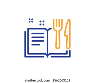 Cutlery sign. Recipe book line icon. Fork, knife symbol. Colorful outline concept. Blue and orange thin line recipe book icon. Vector