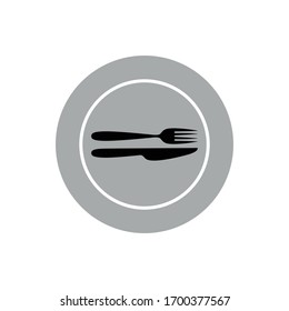 Cutlery sign or symbol. Vector design isolated on white background. Fork knife and plate icon.