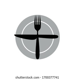 Signo o símbolo de cubertería. Diseño vectorial aislado en fondo blanco. Icono de cuchilla y placa de la horquilla.