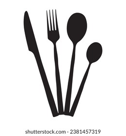 cutlery silhouette isolated black on white background