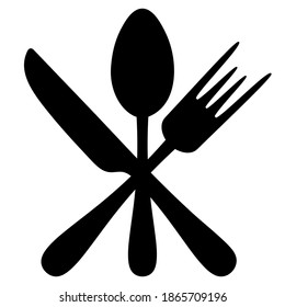 Cutlery. Silhouette. Knife, fork and spoon. Vector set of illustrations. Outline on an isolated white background. Flat style. Collection of tools for eating. Lunch equipment. Table setting.