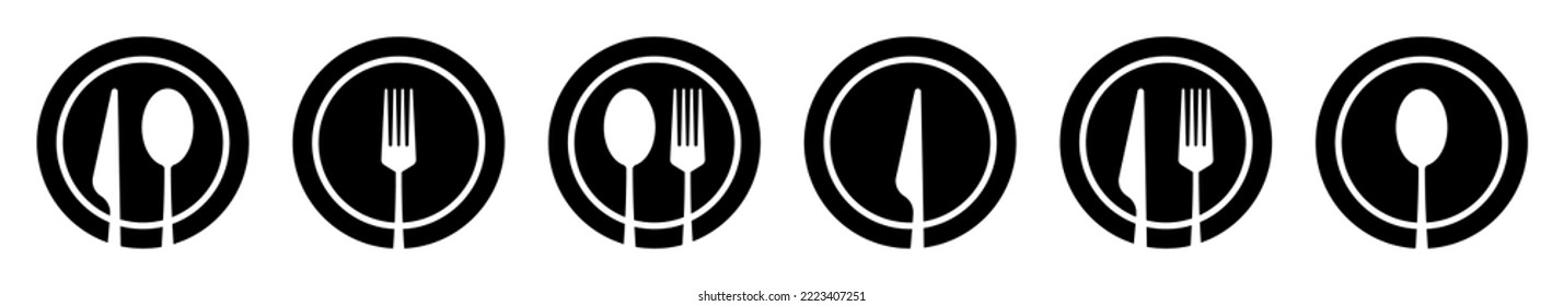 Cutlery silhouette. Silverware silhouettes. Fork, spoon and knife flat black vector icons. Fork spoon knife icon set. Vector