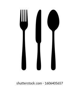 Cutlery silhouettes. Fork spoon knife black icon set. Black silverware sign. Vector utensil illustration restaurant symbols or label like concept cooking food