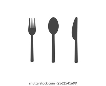 Cutlery silhouettes. Fork spoon knife black icon set. Black silverware sign. Vector utensil illustration restaurant symbols or label like concept cooking. Cutlery Silhouettes Icon Set, Fork, Spoon