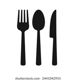 Cutlery silhouettes vector. Spoon, knife, and fork icons. Kitchen accessories vector elements