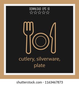 cutlery, silverware, plate  vector icon