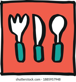 cutlery simple hand drawing converted to vector and colored