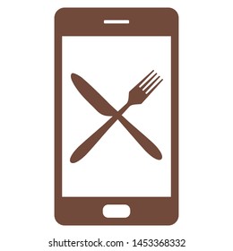 Cutlery and smartphone on white