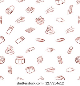 Cutlery, Snacks and Table setting set. Background for printing, design, web. Usable as icons. Seamless. Binary color.