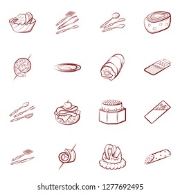 Cutlery, Snacks and Table setting set. Background for printing, design, web. Usable as icons. Binary color.