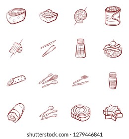 Cutlery, Snacks and Table setting set. Background for printing, design, web. Usable as icons. Binary color.