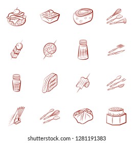 Cutlery, Snacks and Table setting set. Background for printing, design, web. Usable as icons. Binary color.