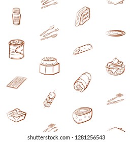 Cutlery, Snacks and Table setting set. Background for printing, design, web. Usable as icons. Seamless. Binary color.