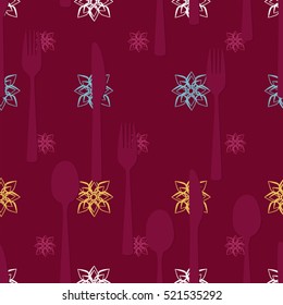 Cutlery and snowflakes - vector background