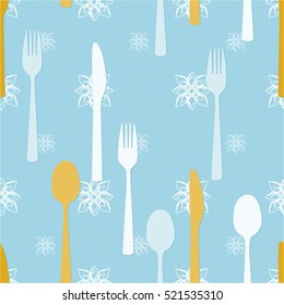 Cutlery and snowflakes - vector background