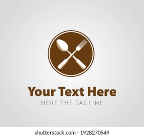 Cubertería. Cuchara y tenedor en círculo. Logo listo