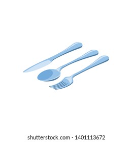 Cutlery spoon, fork and knife. Vector 3d isometric color icon new flat style. Creative illustration, idea for infographics.