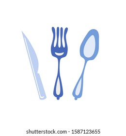 Cutlery, spoon, fork, knife. Vector illustration. For packaging, brochures, advertising