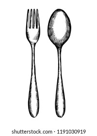 cutlery spoon and fork sketch.