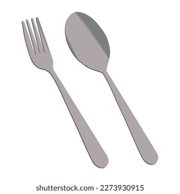 Cutlery. Spoon. Fork. Teaspoon. Utensil. Silver spoon and fork. Kitchen utensils isolated. Eat. For food. Vector illustration

