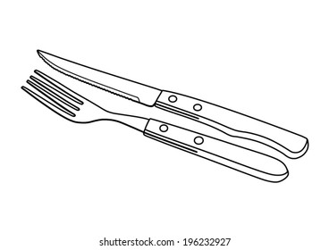 Cutlery steak set - fork and knife -blacklines