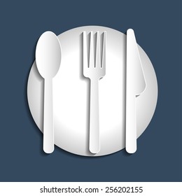 Cutlery symbol on dark background. Vector illustration