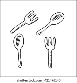 cutlery tableware with fork and spoon. vector hand drawn sketch illustration 