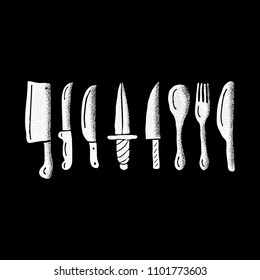 cutlery textured signs. hand drawn icons. vector illustration