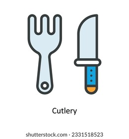 Vector de Cutlery   Rellenar ilustración de diseño de iconos de esquema. Símbolo de cocina y hogar sobre fondo blanco archivo EPS 10