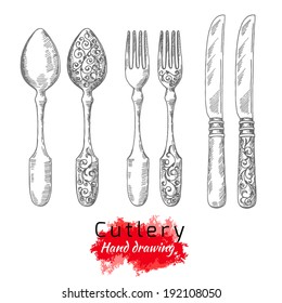 cutlery, vector hand drawing