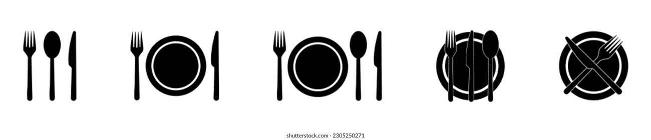 Cutlery vector icon set. Silhouette of cutlery. Logotype menu. Set in flat style.  Vector illustration