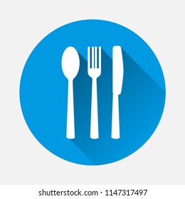 Cutlery vector icon. Symbol of a cafe, restaurant. Fork knife and spoon with a flat shadow.  Layers grouped for easy editing illustration. For your design.