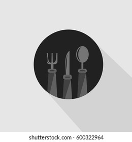Cutlery Vector Icon, The symbol of tableware, fork, spoon and knife. Simple, modern flat vector illustration for mobile app, website or desktop app     