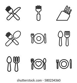 cutlery vector icons. Set of 9 cutlery outline icons such as spoon and fork, plate fork and spoon