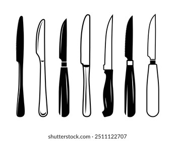 Cutlery Vetor Ilustração Melhor Coleção Com Cor Preto Fundo Branco. Novo conjunto de coleção de vetor de talheres de faca, Contorno de clip-art e conjunto de silhueta, Clip-art de colher mínimo isolado.