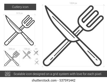 Farbige Vektorgrafik-Symbol einzeln auf weißem Hintergrund. Cutlery Line Symbol für Infografik, Website oder App. Skalierbares Symbol, das auf einem Gittersystem entworfen wurde.