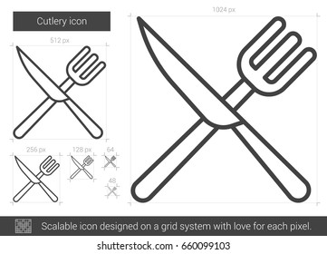 Cutlery vector line icon isolated on white background. Cutlery line icon for infographic, website or app. Scalable icon designed on a grid system.