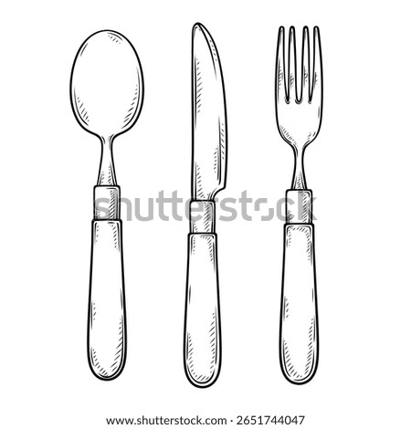 cutlery vector lineart drawing illustration set collection