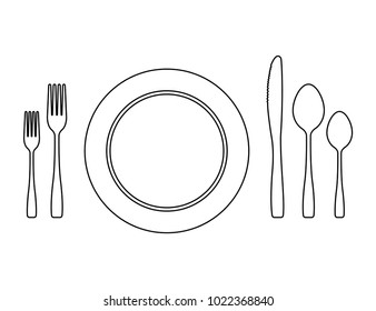 cutlery vector outline isolated on white background