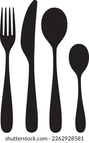 Cutlery vector. Cutlery set icon flat design. Knife, fork, spoon silhouette. Service