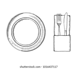 cutlery vector sketch. table setting isolated