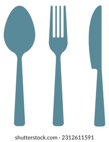 Cutlery in vector. Spoon, fork and knife. Illustartion for restaurants, cafe, kitchen. Icons set	